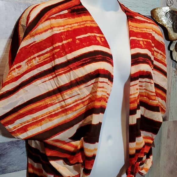 Liz Claiborne Sz 3X Tribal Beat Orange Stripe Open Front Kimono Blouse New 824 - Picture 4 of 9